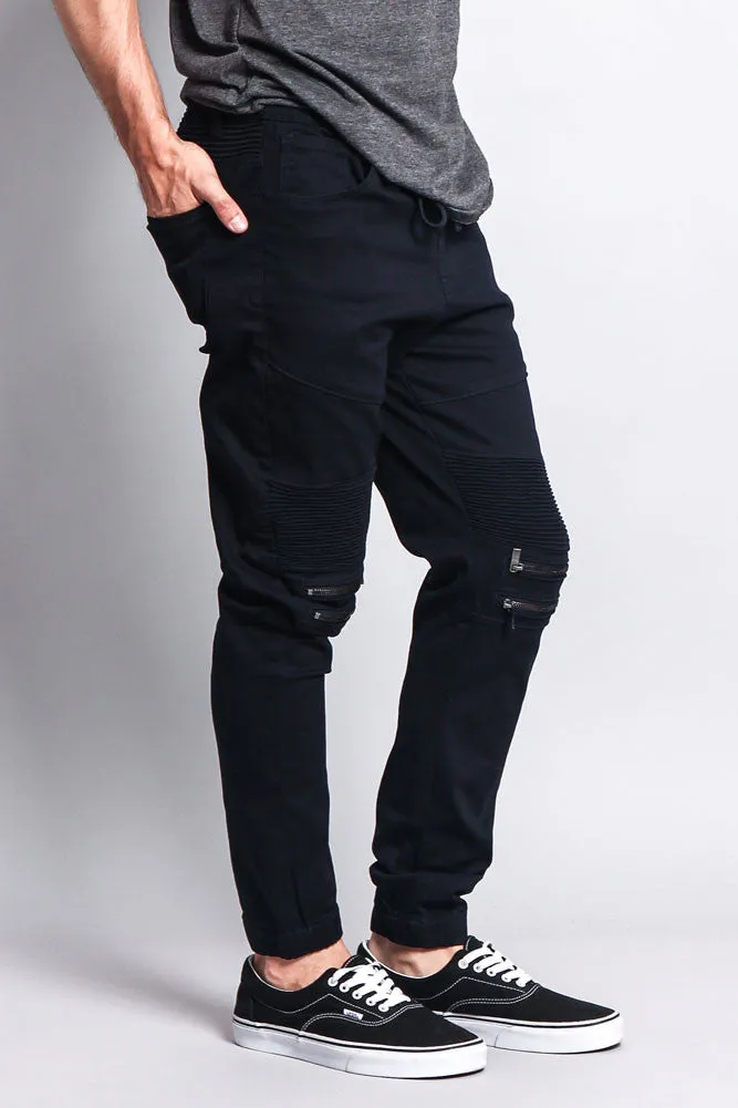 Zipper Knee Biker Twill Jogger Pants