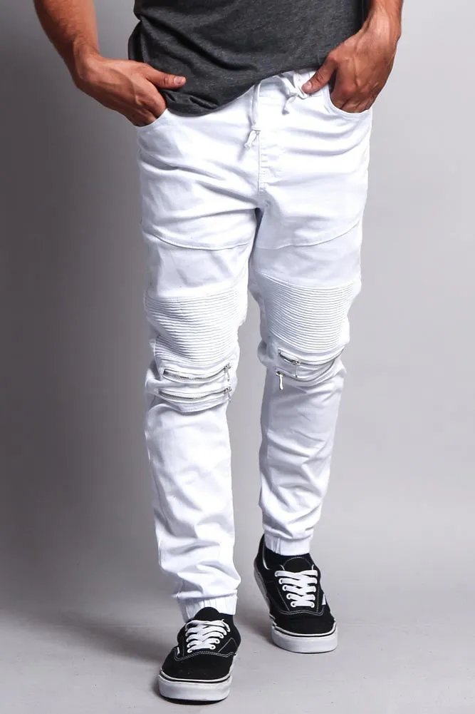 Zipper Knee Biker Twill Jogger Pants