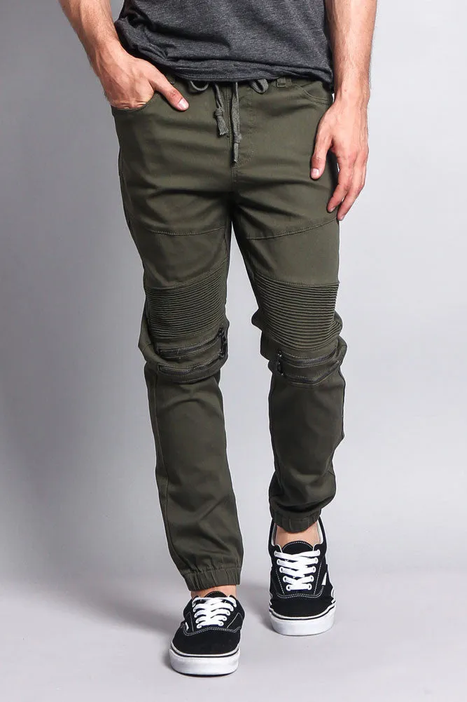 Zipper Knee Biker Twill Jogger Pants