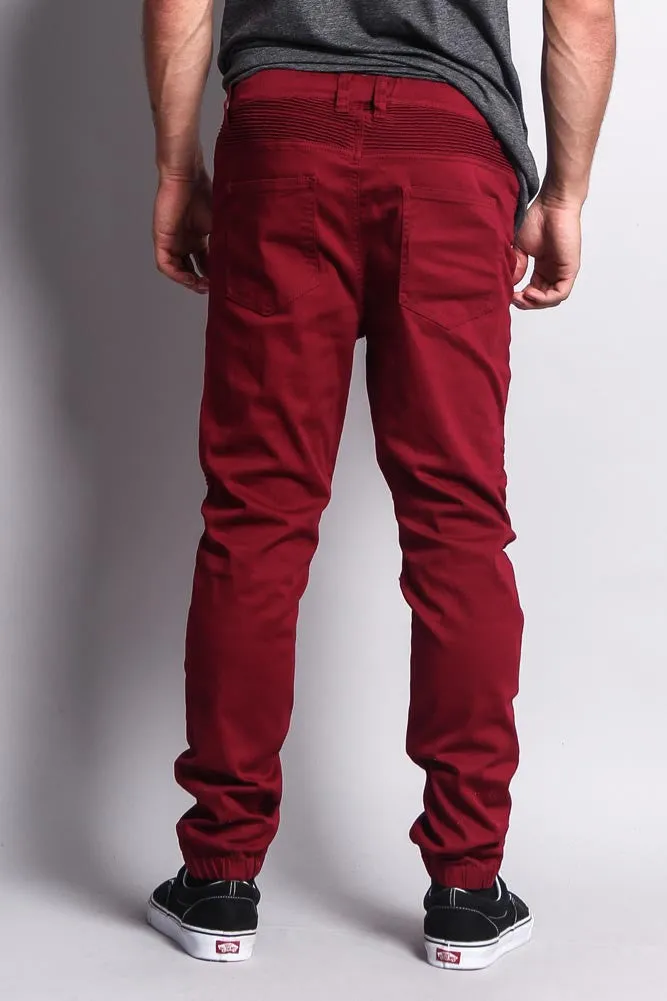 Zipper Knee Biker Twill Jogger Pants