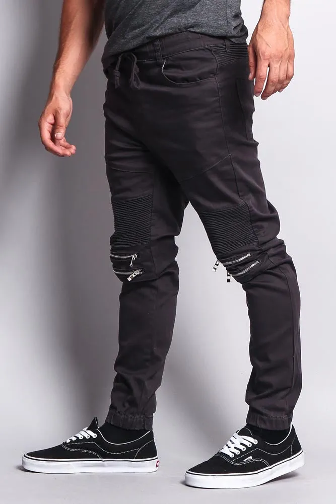 Zipper Knee Biker Twill Jogger Pants