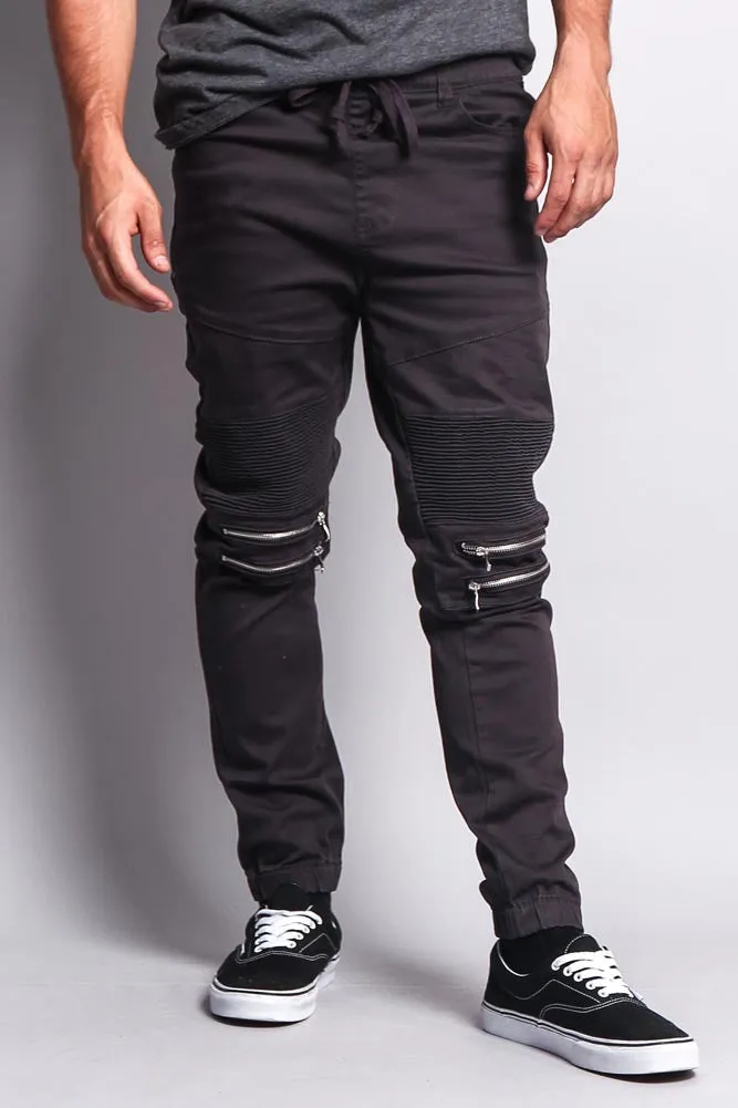 Zipper Knee Biker Twill Jogger Pants