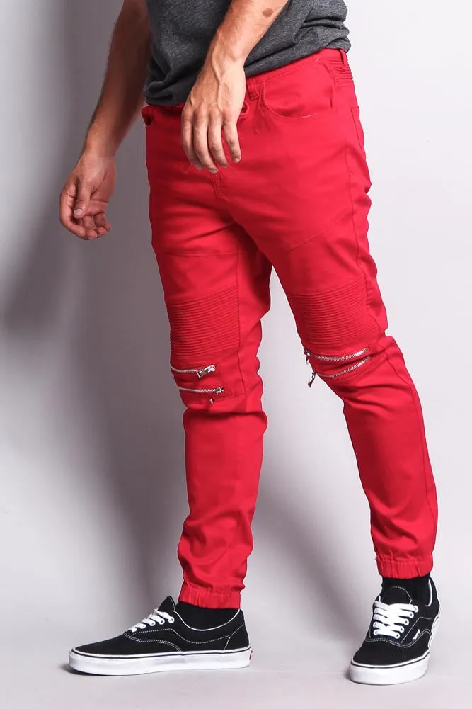 Zipper Knee Biker Twill Jogger Pants