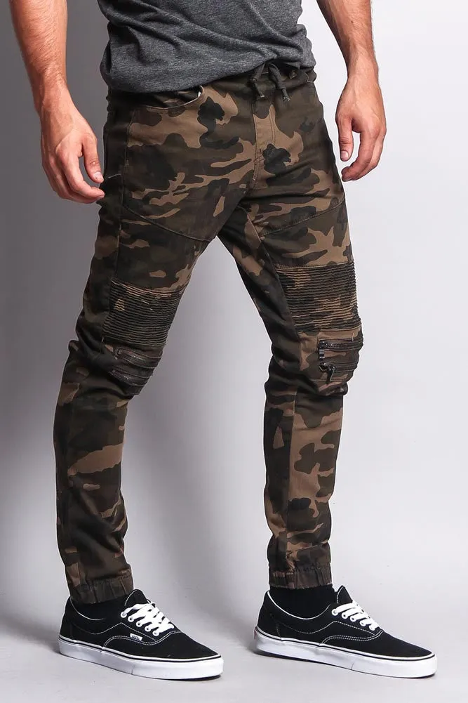 Zipper Knee Biker Twill Jogger Pants