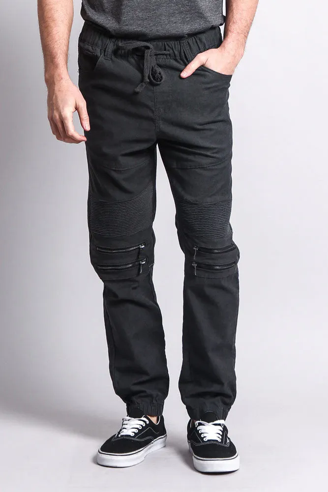 Zipper Knee Biker Twill Jogger Pants