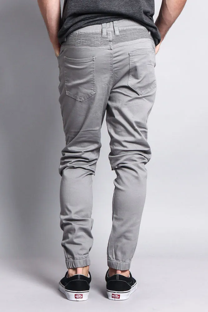 Zipper Knee Biker Twill Jogger Pants