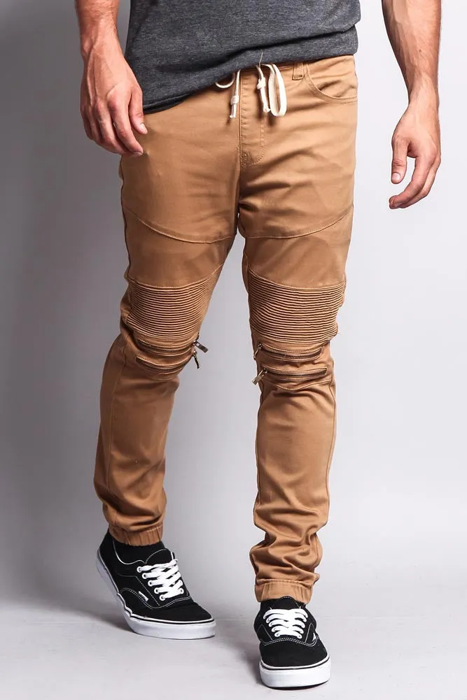 Zipper Knee Biker Twill Jogger Pants