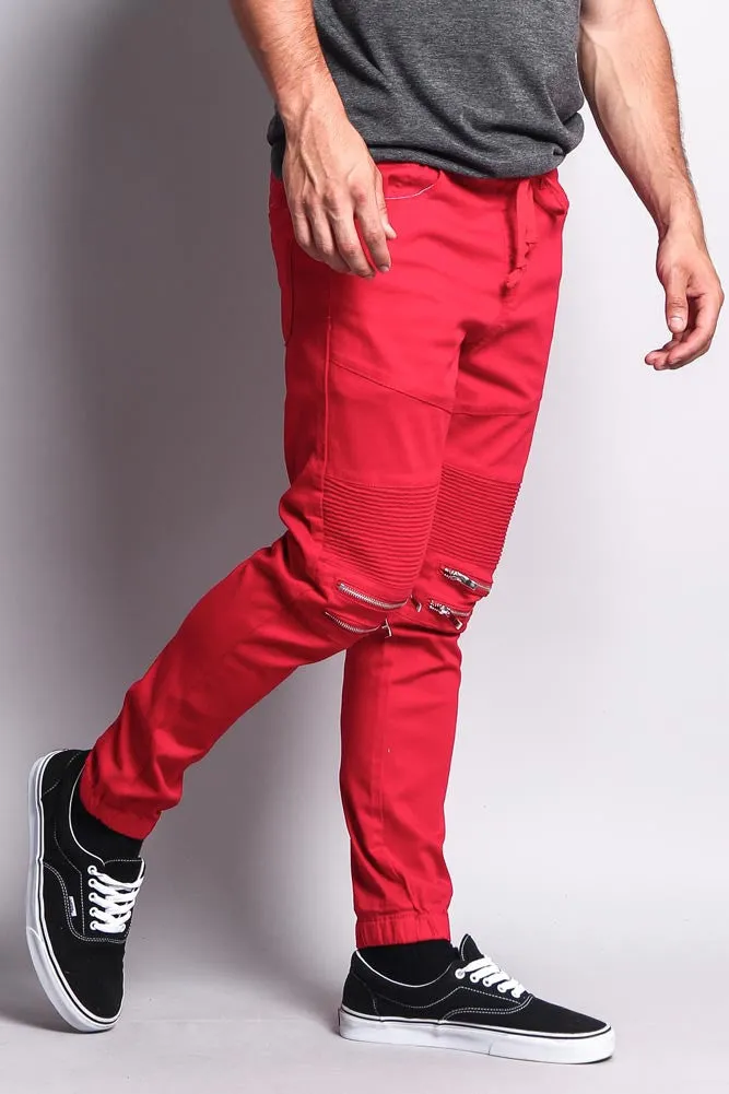 Zipper Knee Biker Twill Jogger Pants