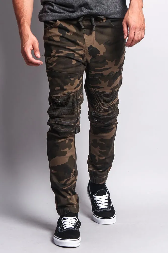 Zipper Knee Biker Twill Jogger Pants