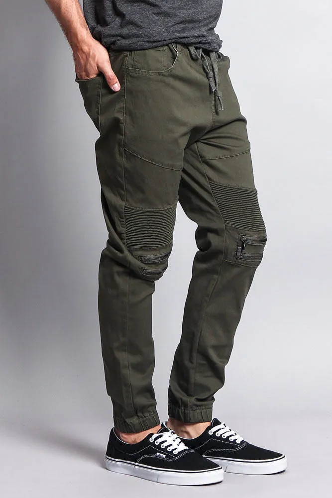 Zipper Knee Biker Twill Jogger Pants