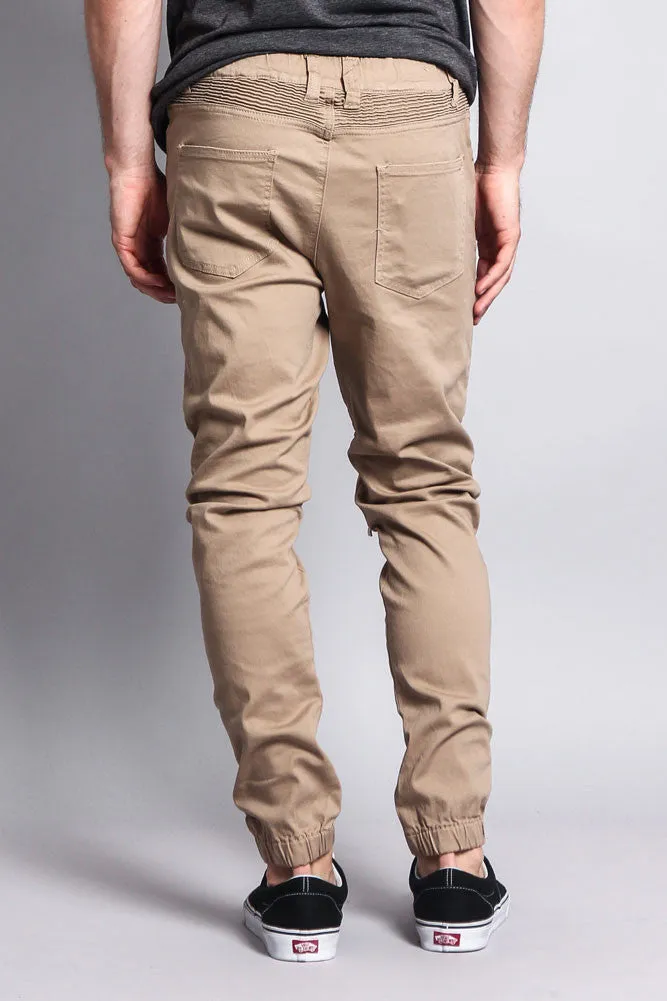 Zipper Knee Biker Twill Jogger Pants