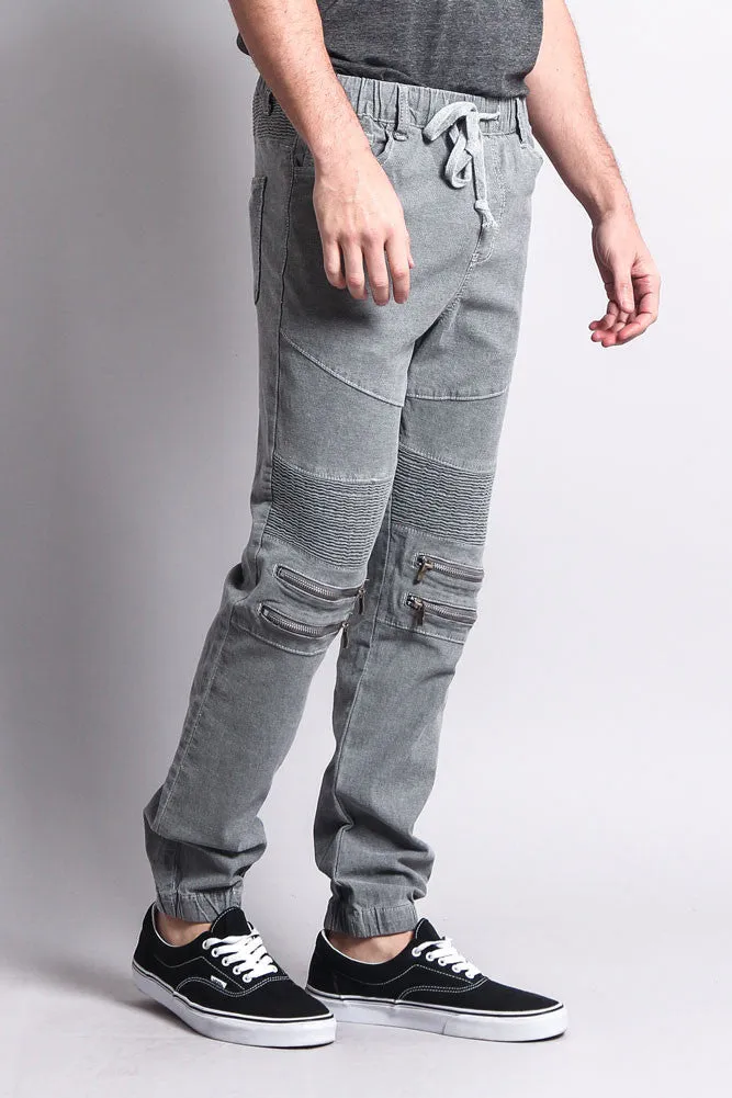 Zipper Knee Biker Twill Jogger Pants