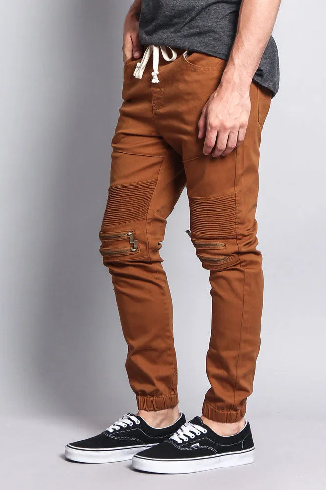 Zipper Knee Biker Twill Jogger Pants