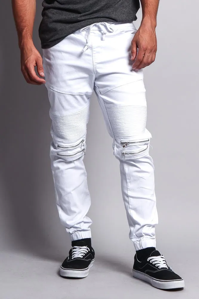 Zipper Knee Biker Twill Jogger Pants