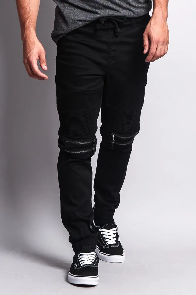 Zipper Knee Biker Twill Jogger Pants