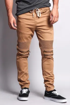 Zipper Knee Biker Twill Jogger Pants