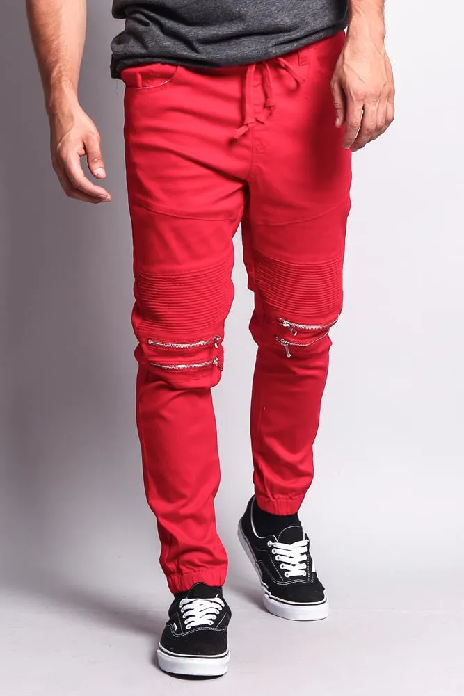 Zipper Knee Biker Twill Jogger Pants