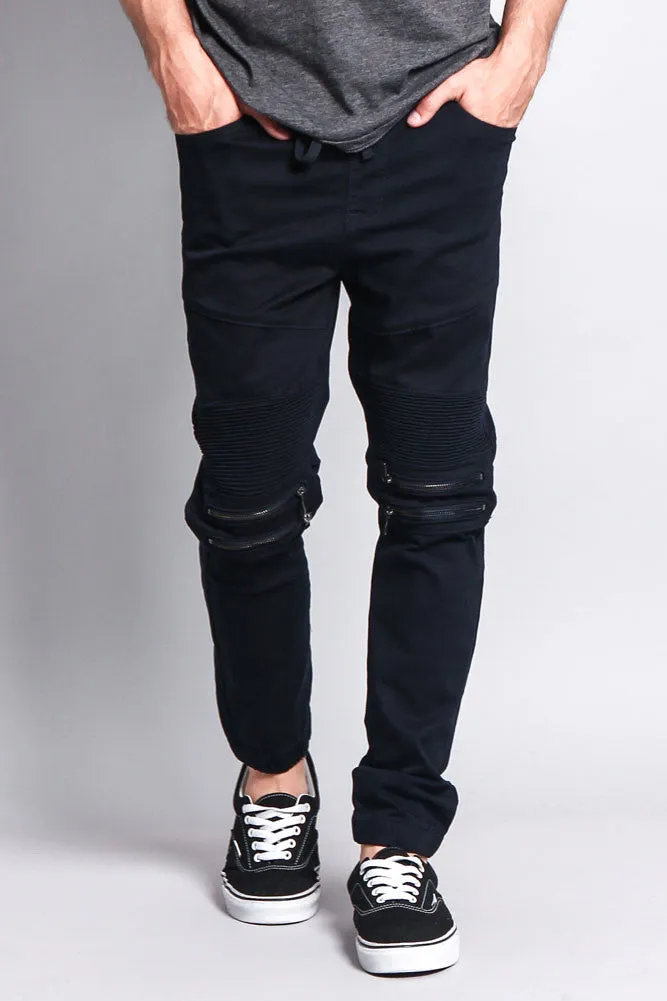 Zipper Knee Biker Twill Jogger Pants