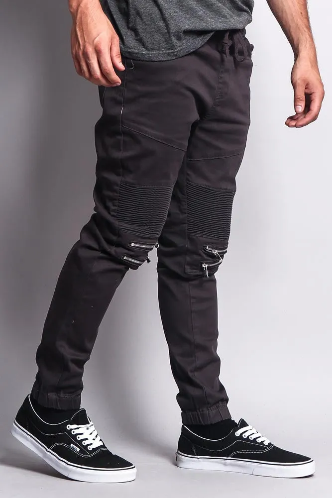 Zipper Knee Biker Twill Jogger Pants